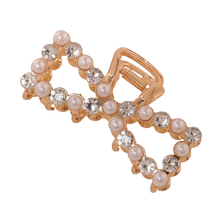 Краб металевий «Бант з перлинами та стразами» довжина 7см фото №17