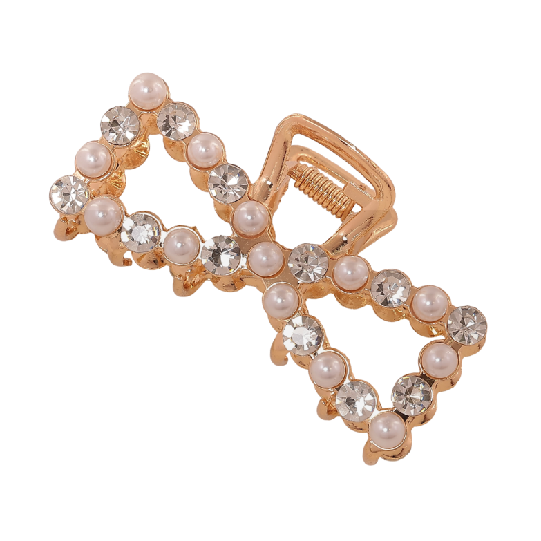 Краб металлический Бант с жемчужинами и стразами длина 7см фото №1