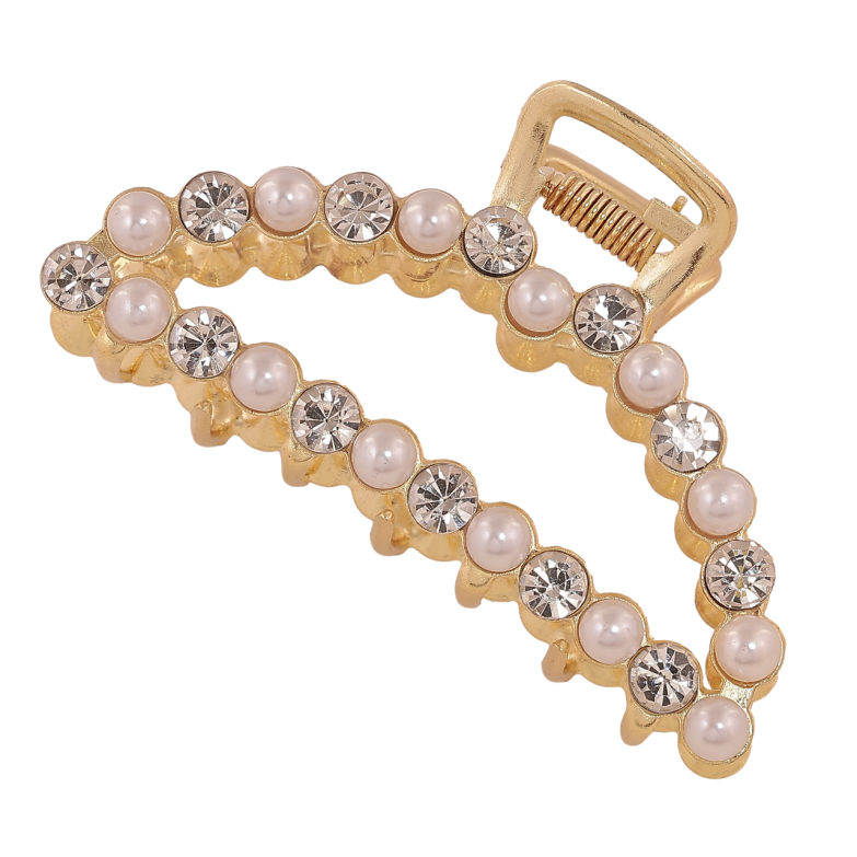 Краб металлический Полумесяц с кристаллами и жемчужинками длина 7.5см фото №1