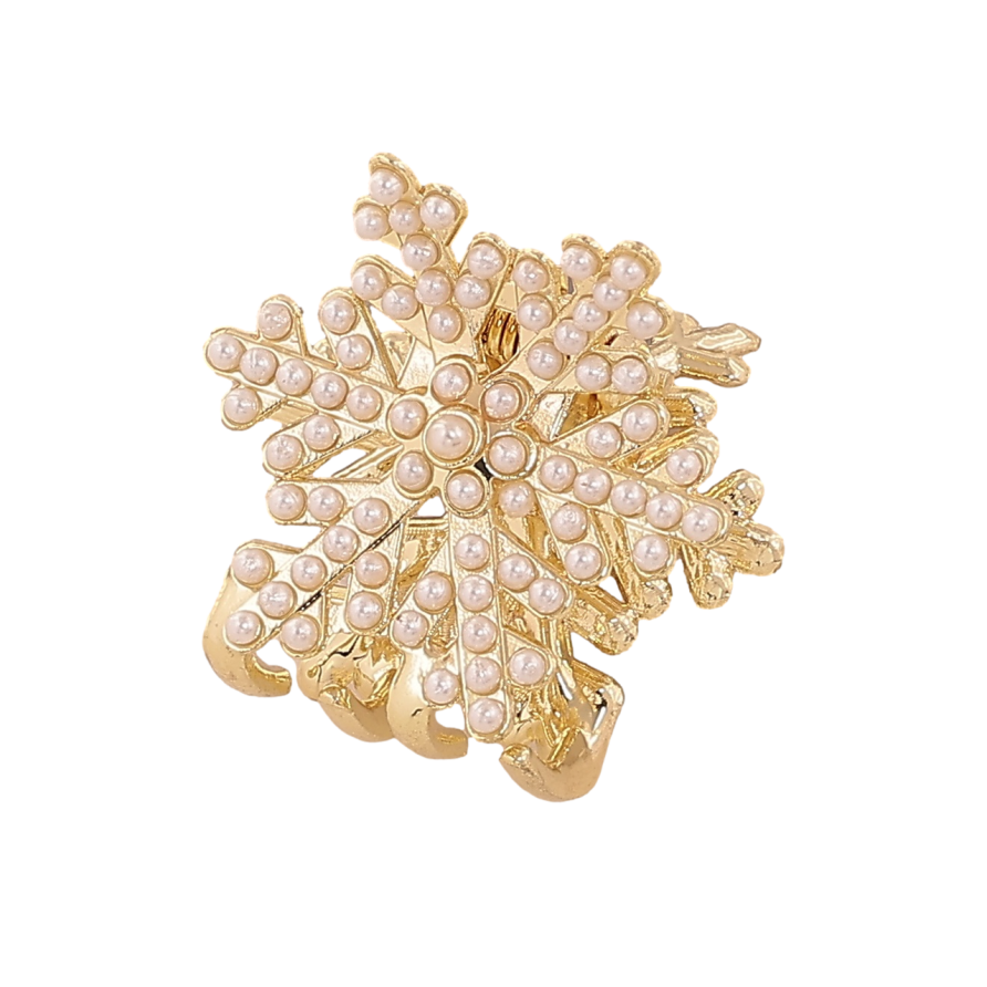 Краб металевий «Сніжинка з перлинами» довжина 2,5см фото №1