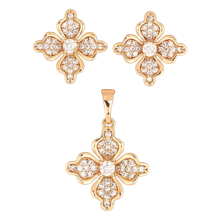 Набір Xuping Позолота 18K Сережки Кулон «Квіточки з інкрустацією кристалами» фото №23