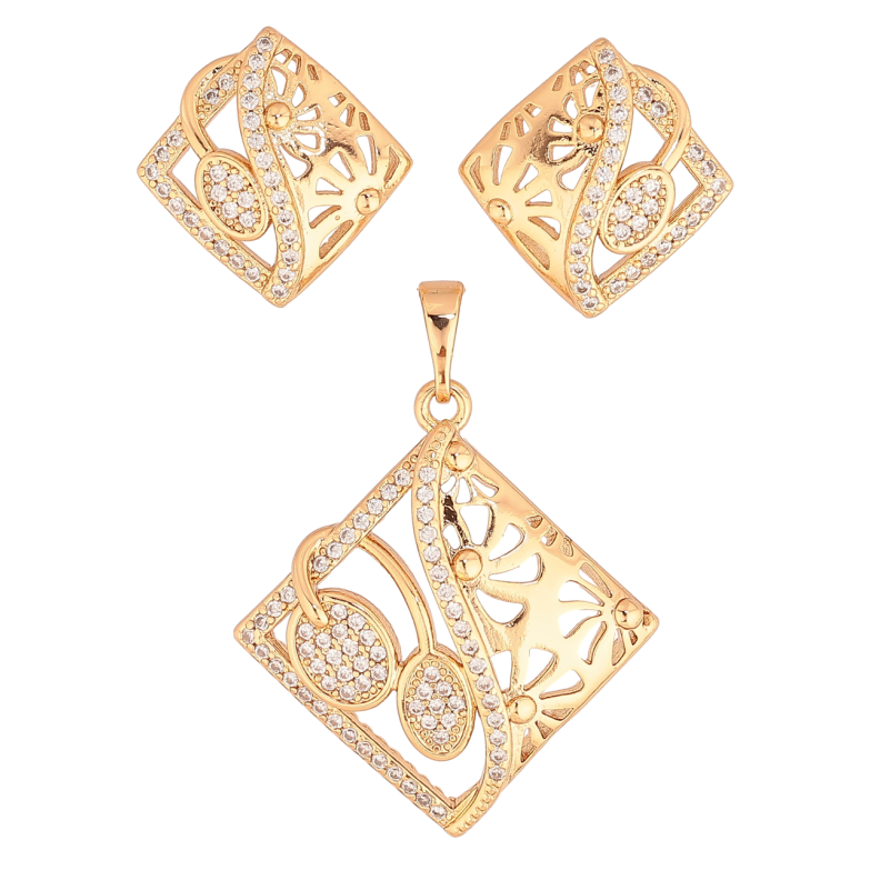 Набор Xuping Позолота 18K Серьги Кулон Ромбы с цветочным узором и кристаллами фото №11