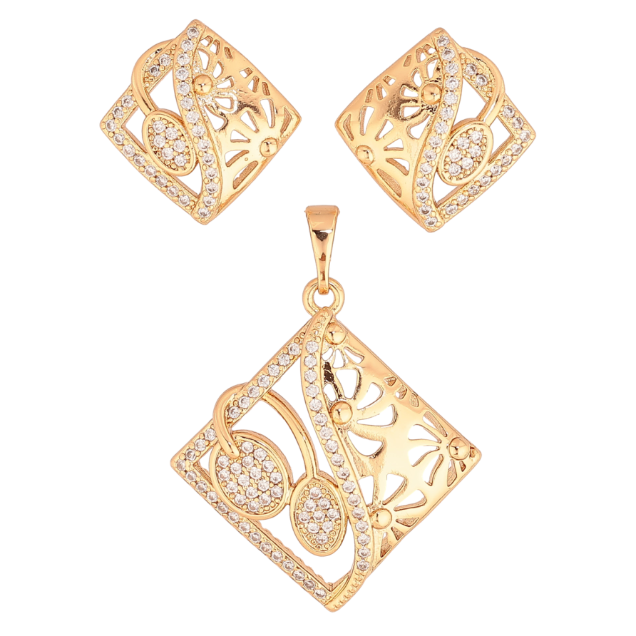 Набор Xuping Позолота 18K Серьги Кулон Ромбы с цветочным узором и кристаллами фото №1