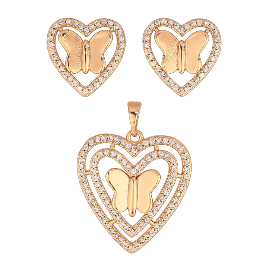Набір Xuping Позолота 18K Сережки Кулон «Сердечка з метеликами» фото №1 Набір Xuping Позолота 18K Сережки Кулон «Сердечка з метеликами» фото №1