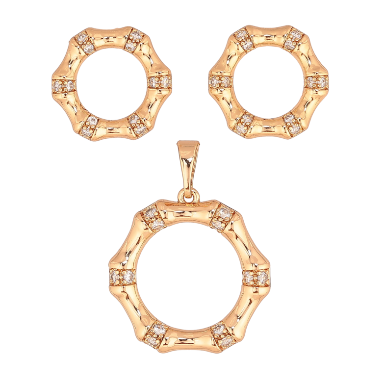 Набор Xuping Позолота 18K Серьги Кулон Колечки с узором кристаллами фото №13
