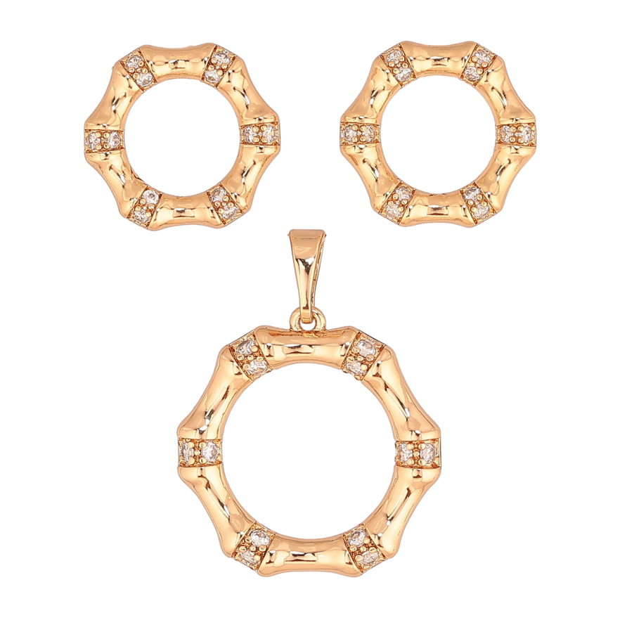 Набор Xuping Позолота 18K Серьги Кулон Колечки с узором кристаллами фото №1