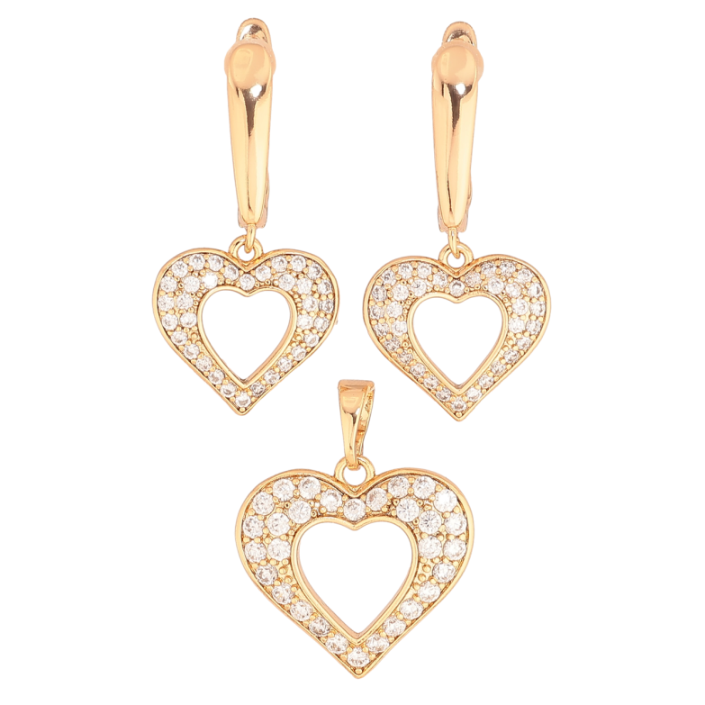Набір Xuping Позолота 18K Сережки Кулон «Сердечка з кристалами» фото №1 Набір Xuping Позолота 18K Сережки Кулон «Сердечка з кристалами» фото №1