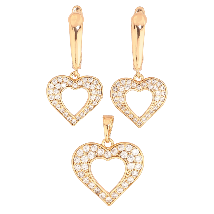 Набір Xuping Позолота 18K Сережки Кулон «Сердечка з кристалами» фото №1 Набір Xuping Позолота 18K Сережки Кулон «Сердечка з кристалами» фото №1