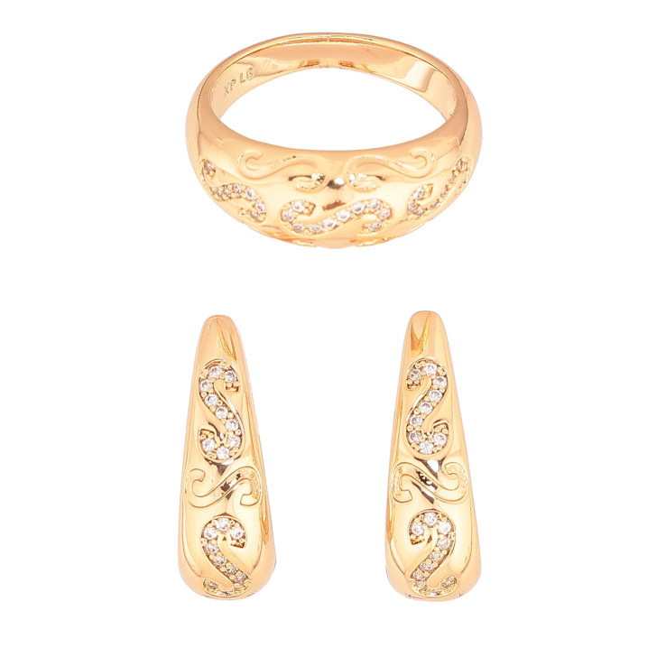 Набір Xuping Позолота 18K Сережки Каблучка Каблучка «Візерунок з кристалами» фото №16