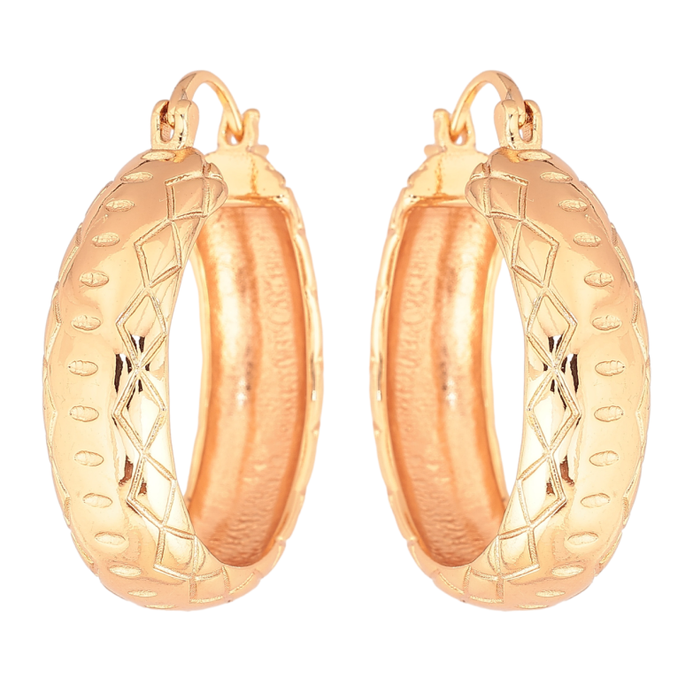 Сережки Xuping M&L Колір 18K кільця (конго) «Широкі кільця з візерунком» ø 3см фото №1