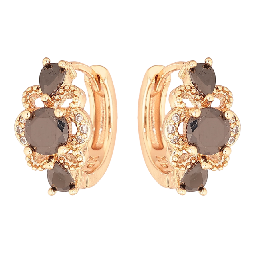 Серьги Xuping M&L Цвет 18K колечки Узор с черными кристаллами фото №1