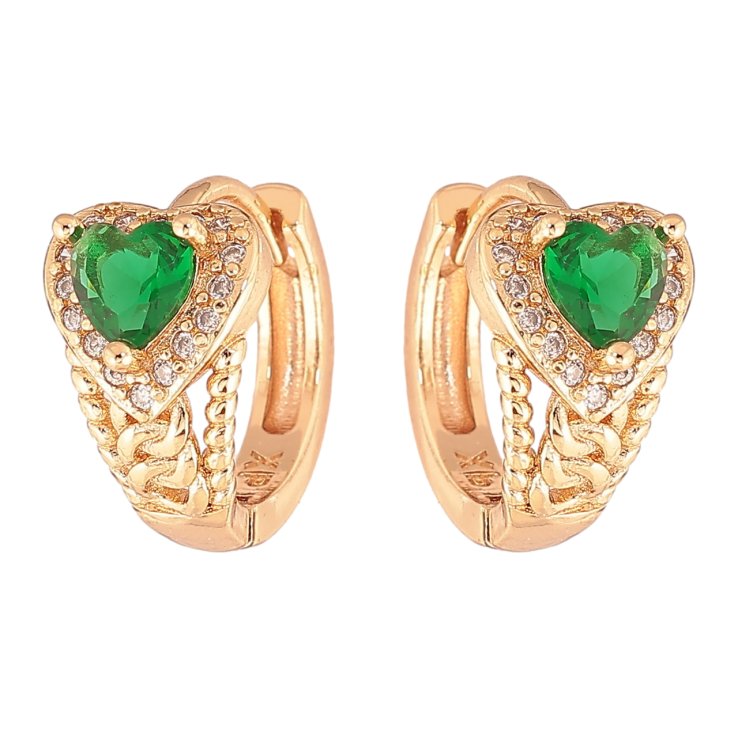 Серьги Xuping M&L Цвет 18K колечки Сердечки с зелеными кристаллами фото №8