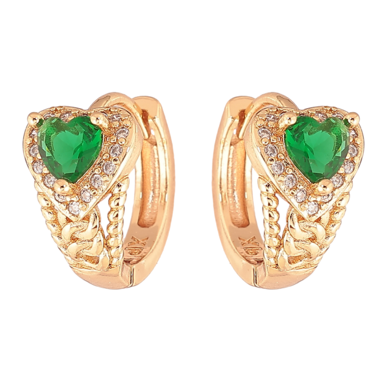 Сережки Xuping M&L Колір 18K колечка «Сердечка з зеленими кристалами» фото №2