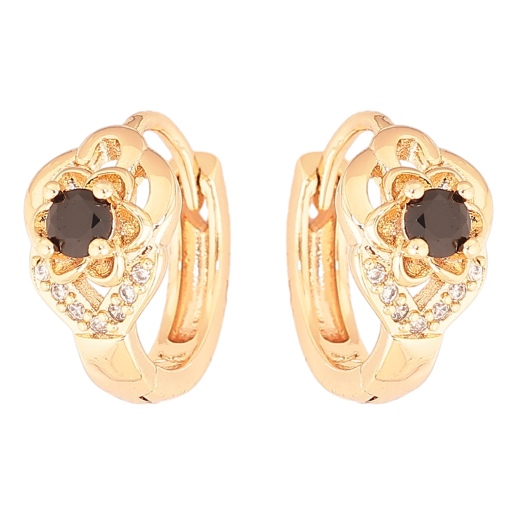 Серьги Xuping M&L Цвет 18K колечки Цветочки с черными кристаллами фото №21
