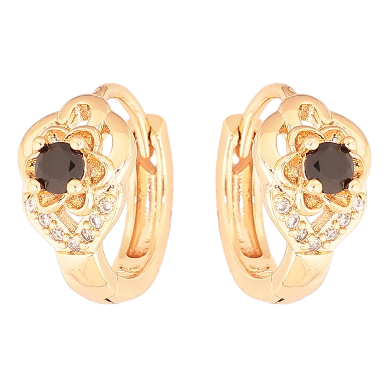 Серьги Xuping M&L Цвет 18K колечки Цветочки с черными кристаллами фото №3