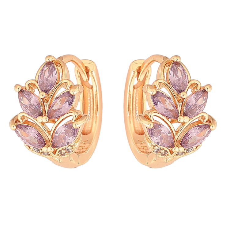 Серьги Xuping M&L Цвет 18K колечки Узор с сиреневыми кристаллами фото №2