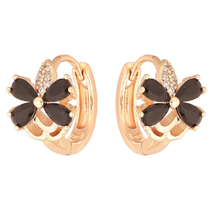 Серьги Xuping M&L Цвет 18K колечки Кристальные черные цветочки фото №7