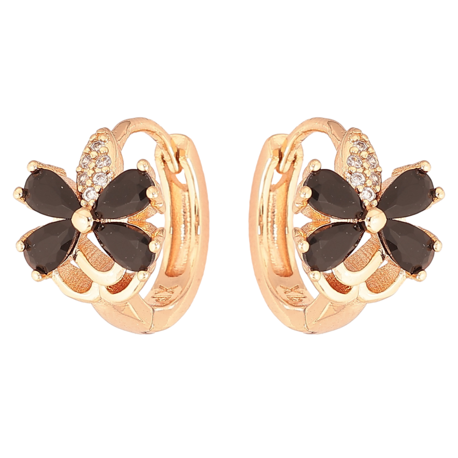 Серьги Xuping M&L Цвет 18K колечки Кристальные черные цветочки фото №1