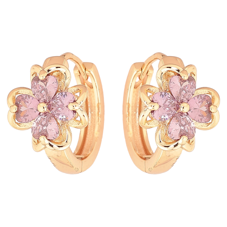 Серьги Xuping M&L Цвет 18K колечки Цветочки с сиреневыми кристаллами фото №4