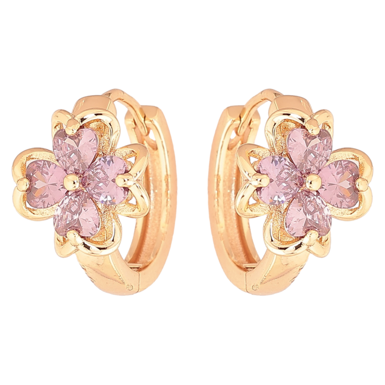 Серьги Xuping M&L Цвет 18K колечки Цветочки с сиреневыми кристаллами фото №1