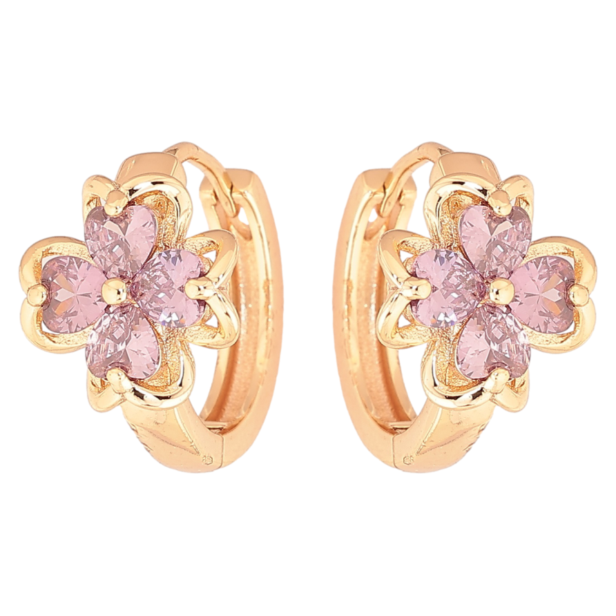 Серьги Xuping M&L Цвет 18K колечки Цветочки с сиреневыми кристаллами фото №1