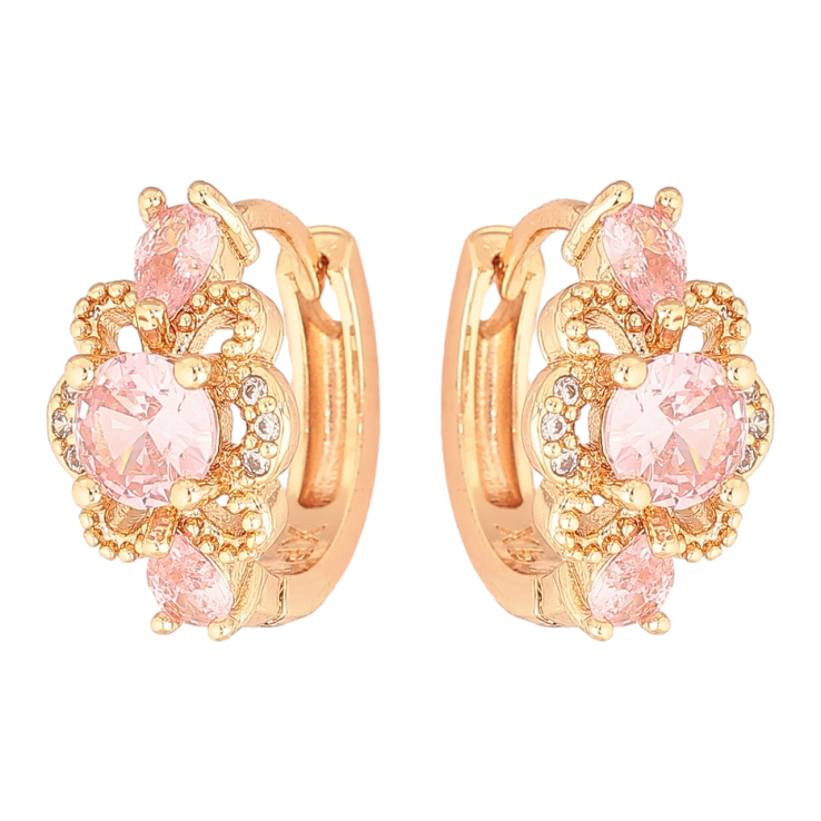 Серьги Xuping M&L Цвет 18K колечки Цветочки с розовыми кристаллами фото №14