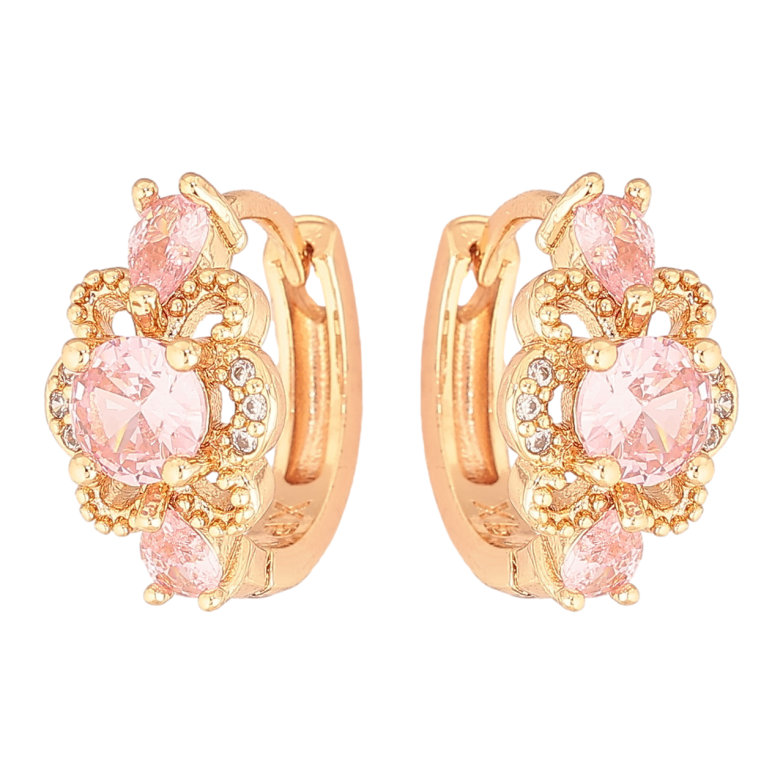 Сережки Xuping M&L Колір 18K колечка «Квіточки з рожевими кристалами» фото №5