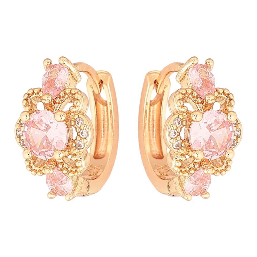 Серьги Xuping M&L Цвет 18K колечки Цветочки с розовыми кристаллами фото №1