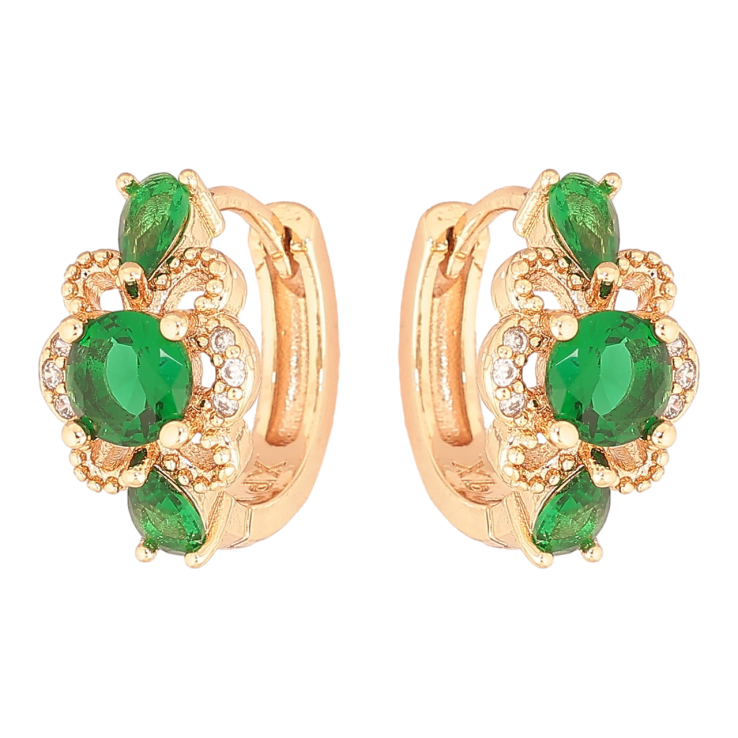 Серьги Xuping M&L Цвет 18K колечки Цветочки с зелеными кристаллами фото №23