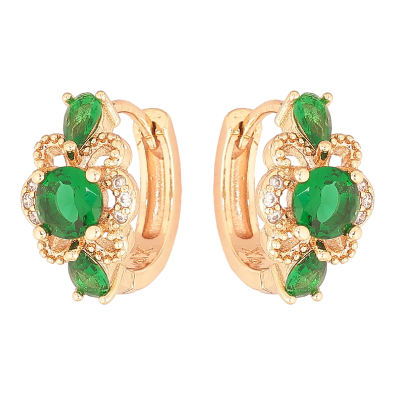 Серьги Xuping M&L Цвет 18K колечки Цветочки с зелеными кристаллами фото №1