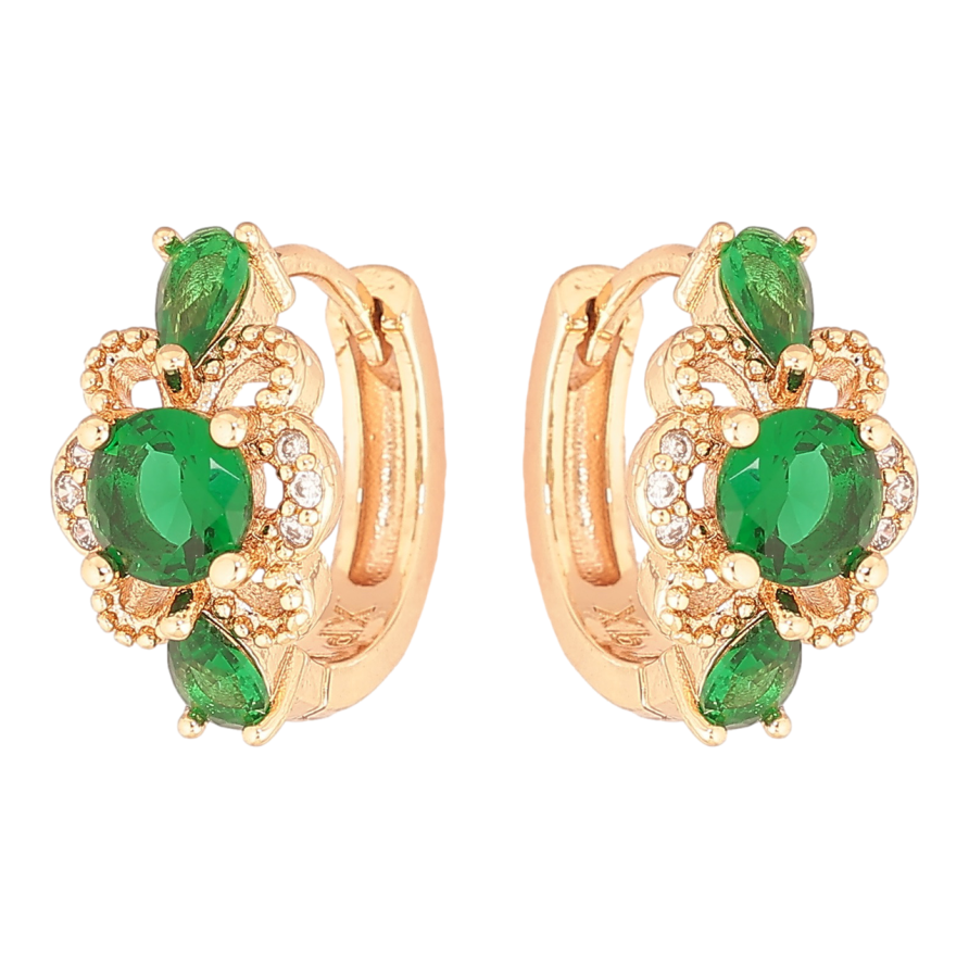 Серьги Xuping M&L Цвет 18K колечки Цветочки с зелеными кристаллами фото №1