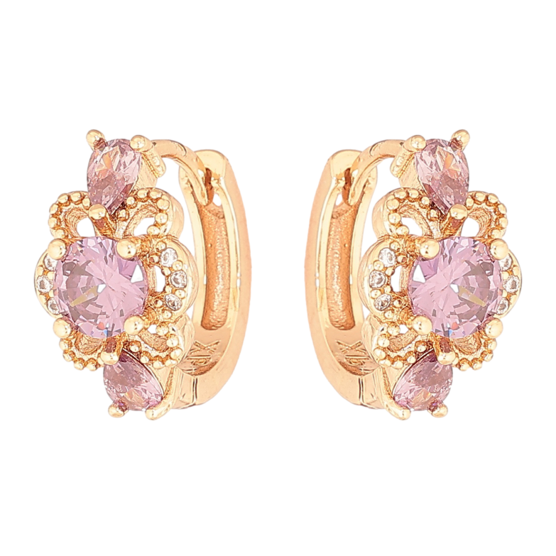 Сережки Xuping M&L Колір 18K колечка «Квіточки з бузковими кристалами» фото №1