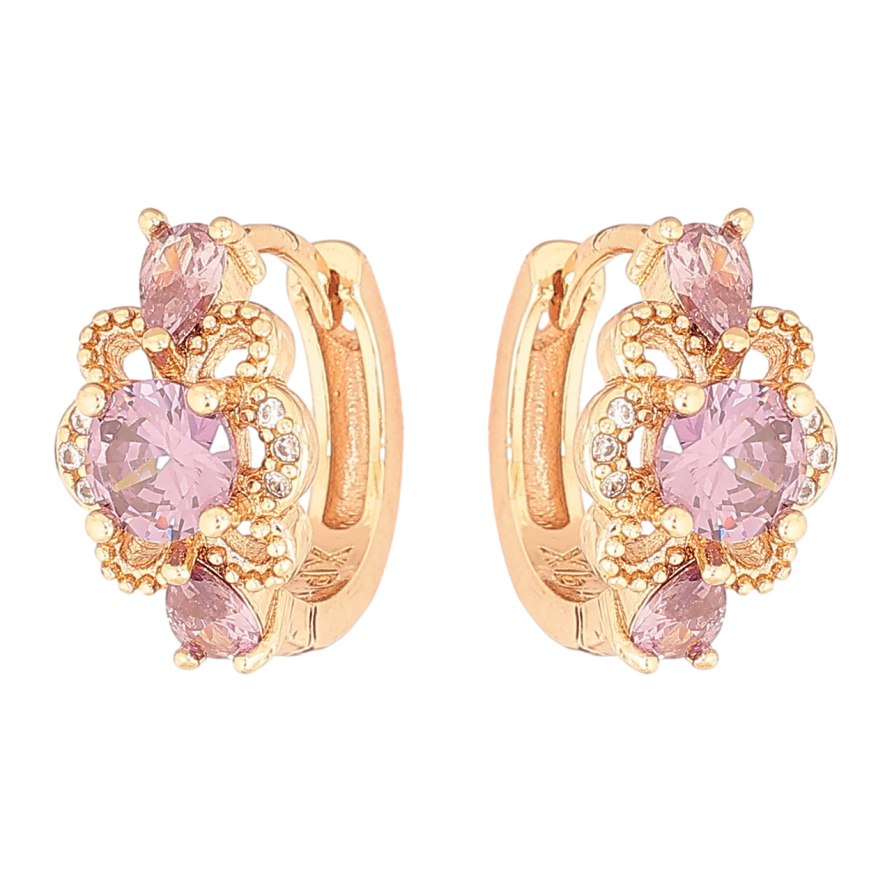 Сережки Xuping M&L Колір 18K колечка «Квіточки з бузковими кристалами» фото №1