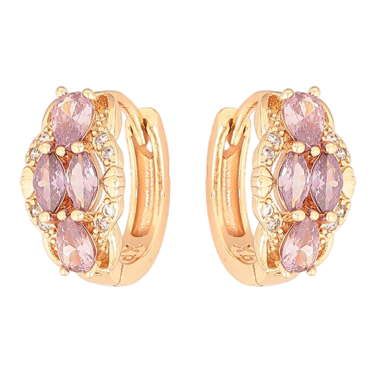 Серьги Xuping M&L Цвет 18K колечки Узор с сиреневыми кристаллами фото №3