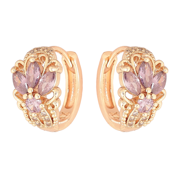 Серьги Xuping M&L Цвет 18K колечки Узор с сиреневыми кристаллами фото №2