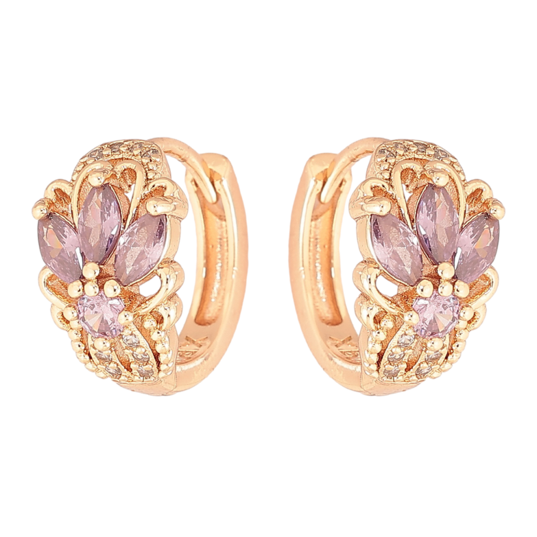 Сережки Xuping M&L Колір 18K колечка «Візерунок з бузковими кристалами» фото №1