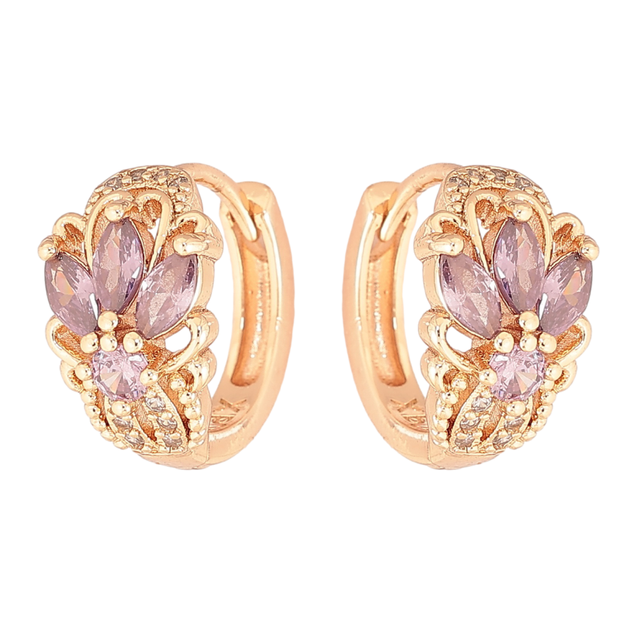 Серьги Xuping M&L Цвет 18K колечки Узор с сиреневыми кристаллами фото №1