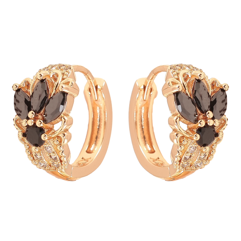 Серьги Xuping M&L Цвет 18K колечки Узор с черными кристаллами фото №1