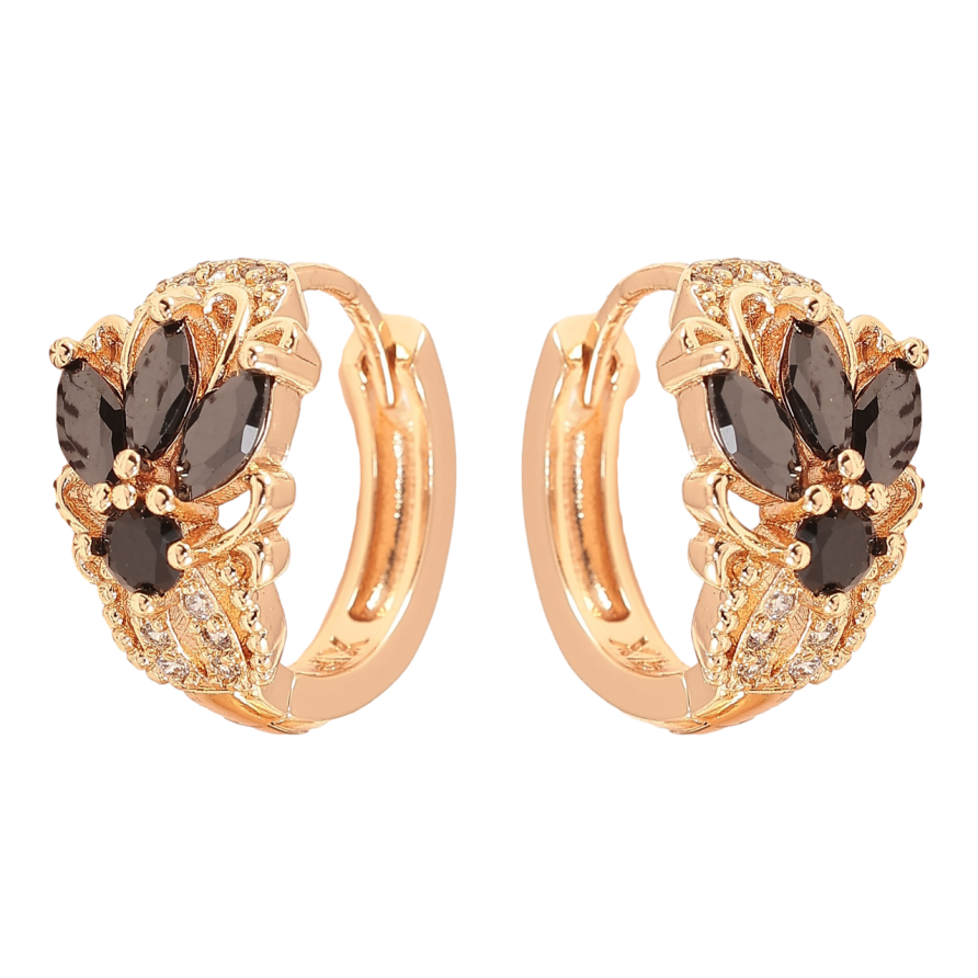 Серьги Xuping M&L Цвет 18K колечки Узор с черными кристаллами фото №1