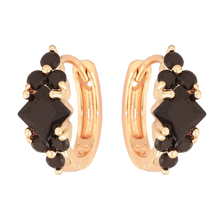 Серьги Xuping M&L Цвет 18K колечки Узор с черными кристаллами фото №1