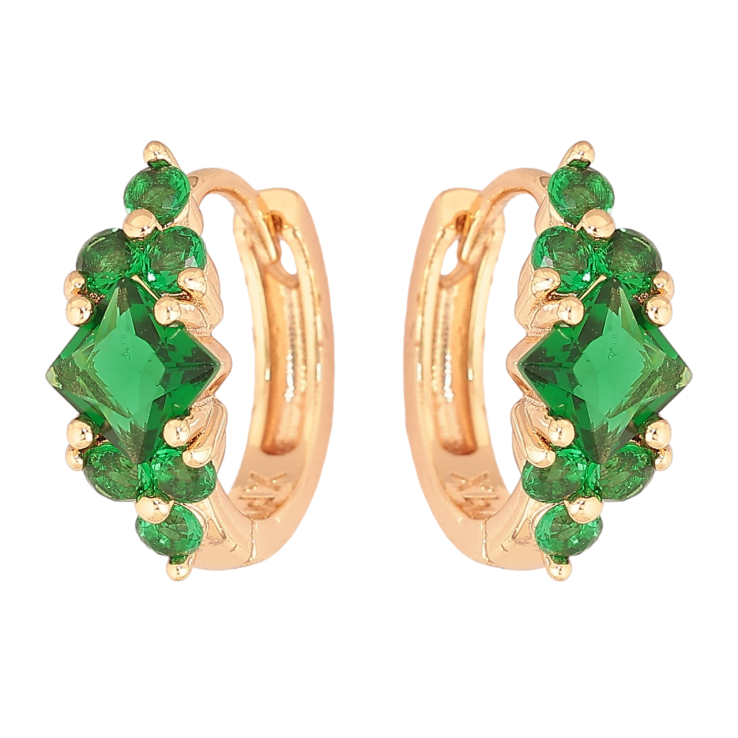 Серьги Xuping M&L Цвет 18K колечки Узор с зелеными кристаллами фото №3