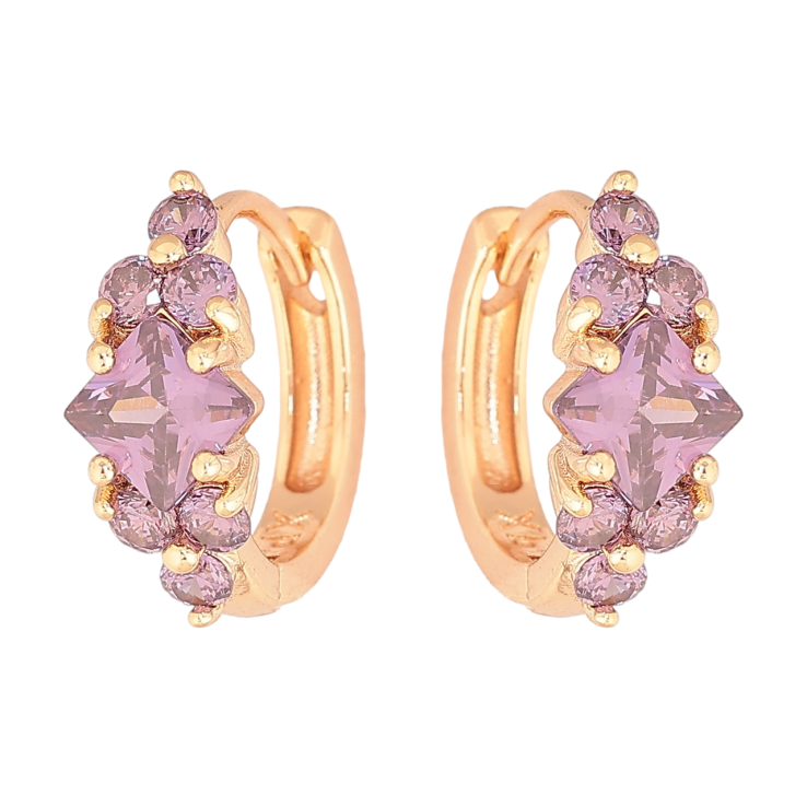 Серьги Xuping M&L Цвет 18K колечки Узор с сиреневыми кристаллами фото №3