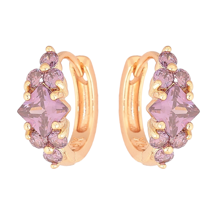 Серьги Xuping M&L Цвет 18K колечки Узор с сиреневыми кристаллами фото №1