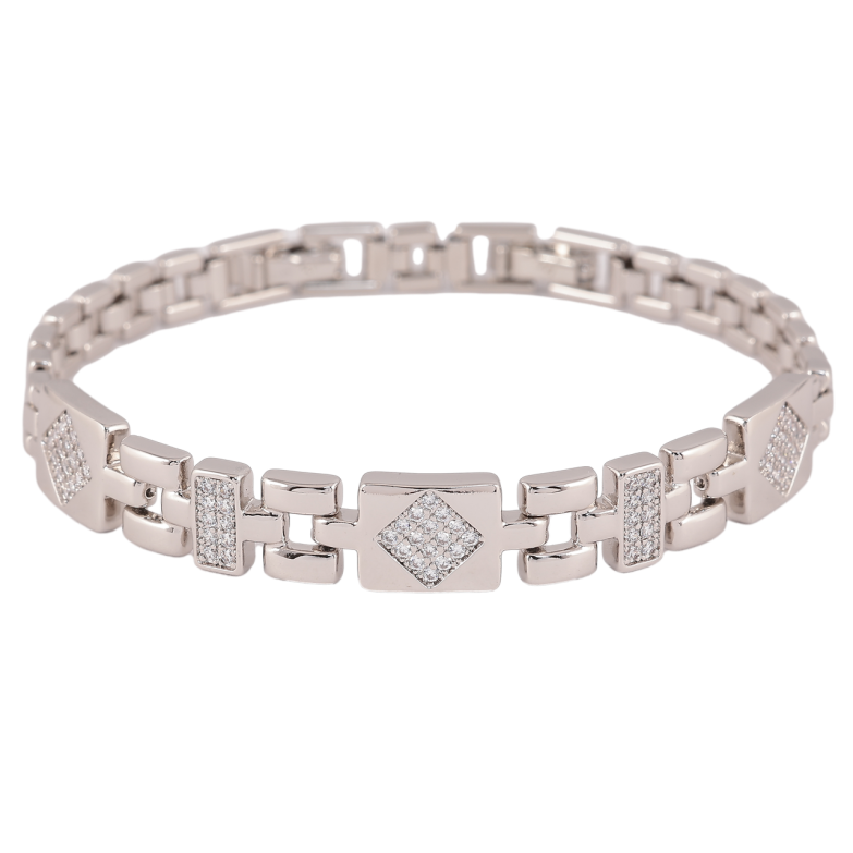 Браслет Xuping Родій «Візерунок з кристалами» довжина з доп. замком 17,19см х 6-9мм фото №1