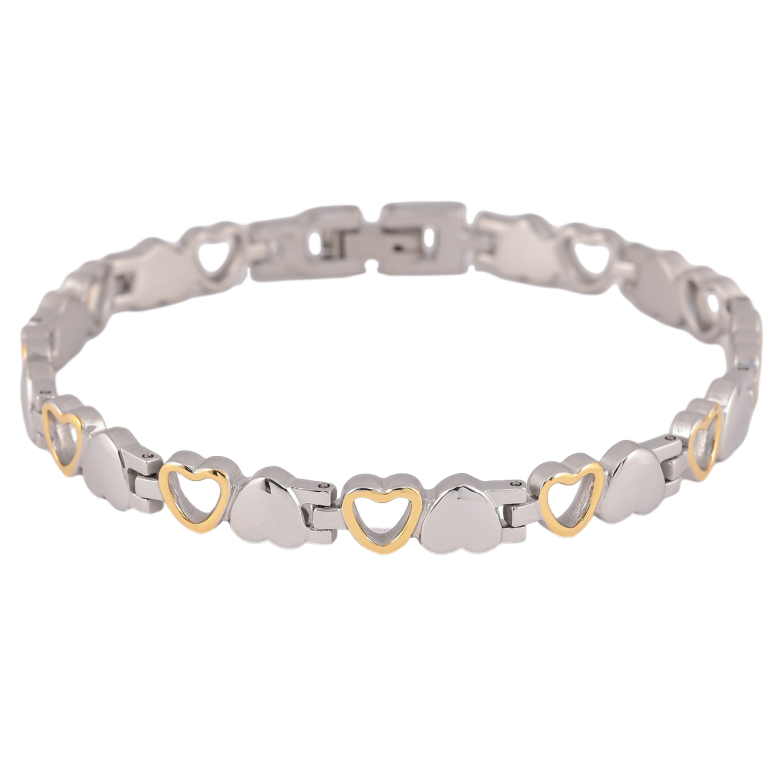 Браслет Xuping ТТМ Stainless Steel колір Родій+14К «Сердечка» довжина 20.5см х 7мм фото №1