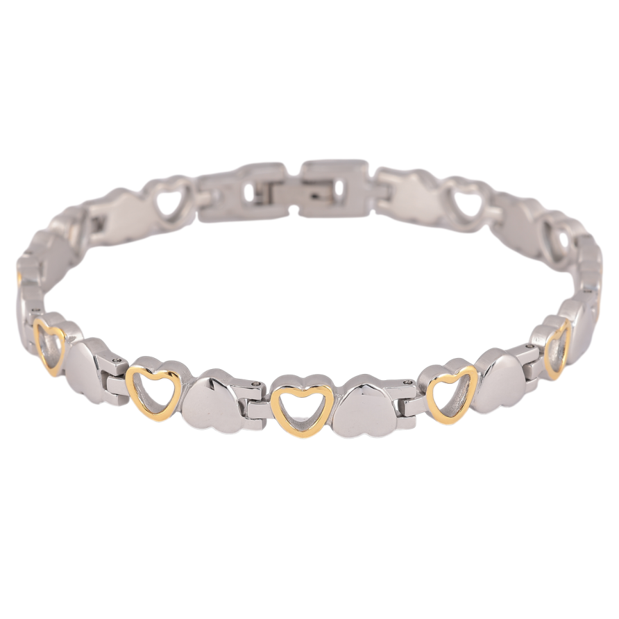 Браслет Xuping ТТМ Stainless Steel цвет Родий+14К Сердечки длинна 20.5см х 7мм фото №1