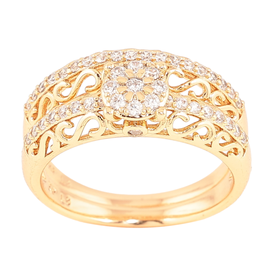 Каблучка Xuping Позолота 18K «Подвійне з вензельним візерунком і кристалами» фото №1