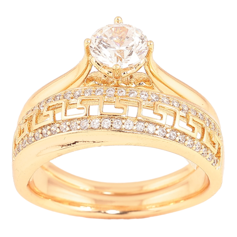 Каблучка Xuping Позолота 18K «Подвійне з грецьким візерунком і кристалами, ø 6мм» фото №8