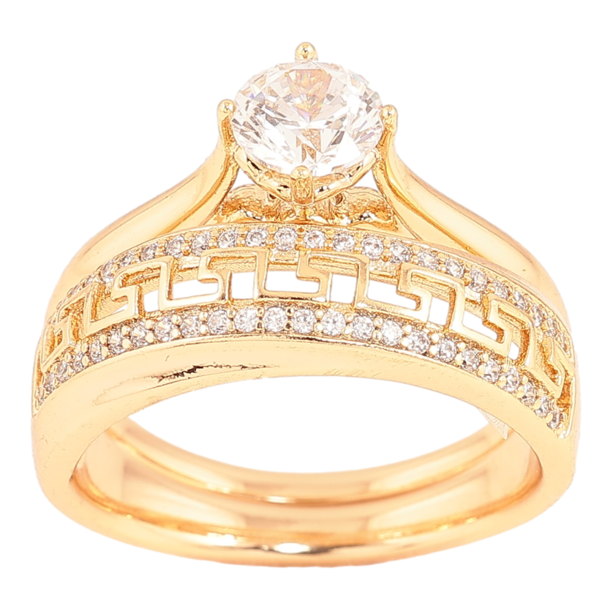 Каблучка Xuping Позолота 18K «Подвійне з грецьким візерунком і кристалами, ø 6мм» фото №1