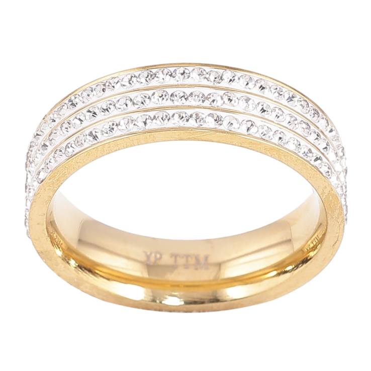 Кольцо Xuping TTM Stainless Steel Цвет 14К Тройная дорожка кристаллов, шир. 6мм фото №21